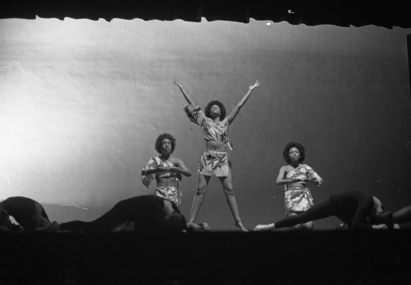 Photograph of a performance art or dance performance at Kent State University. This photograph was taken circa 1967-1971.