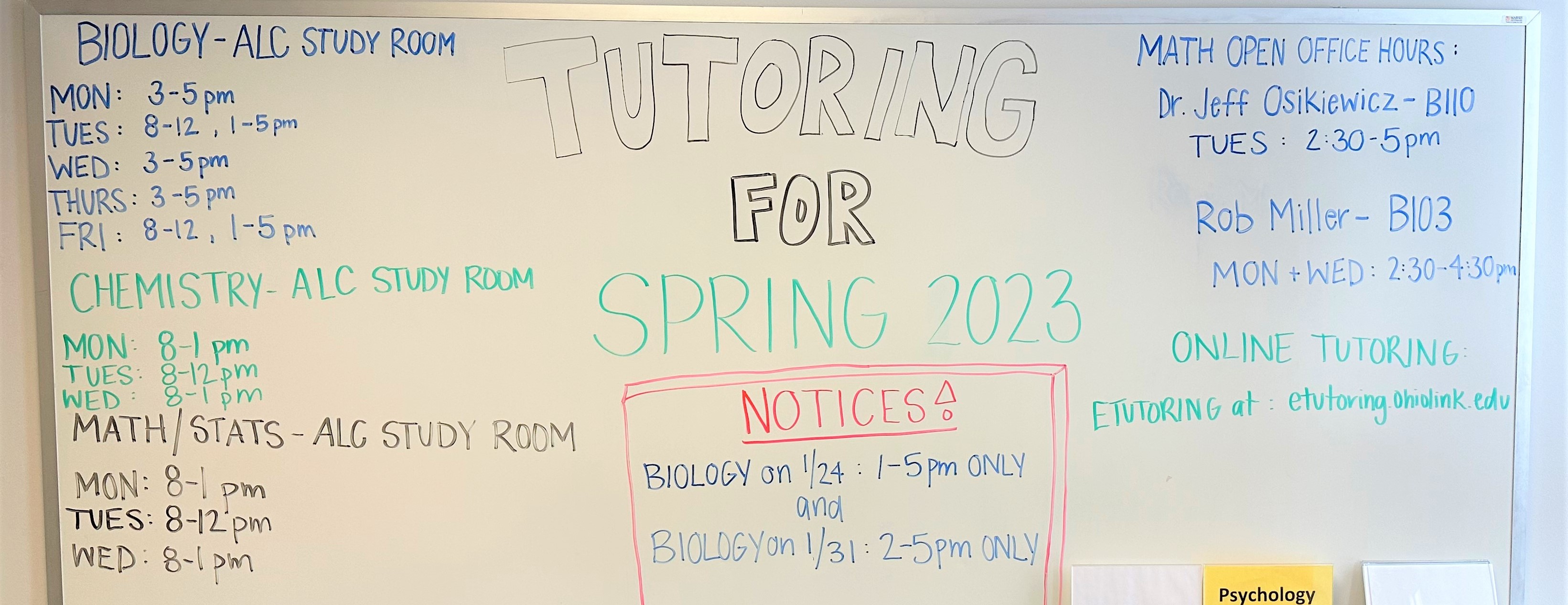 Spring 2023 Tutoring Schedule