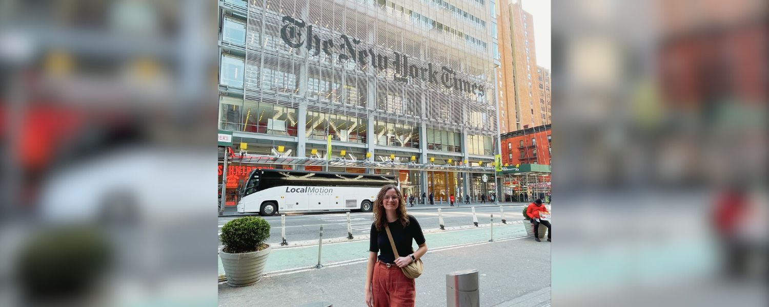 Sophie Young in front of NYT building