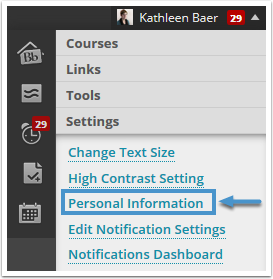 Personal Information link
