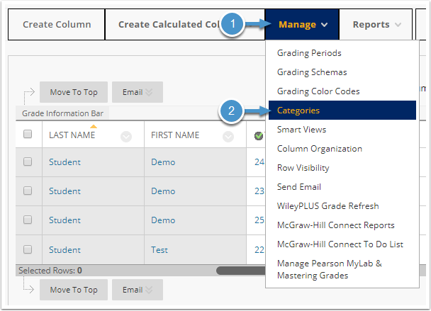Manage menu expanded