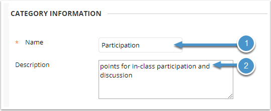 Category name and description fields