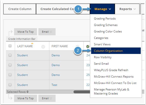 Manage menu expanded