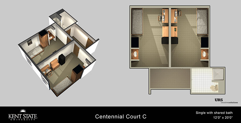 Diagram of single room with shared bath