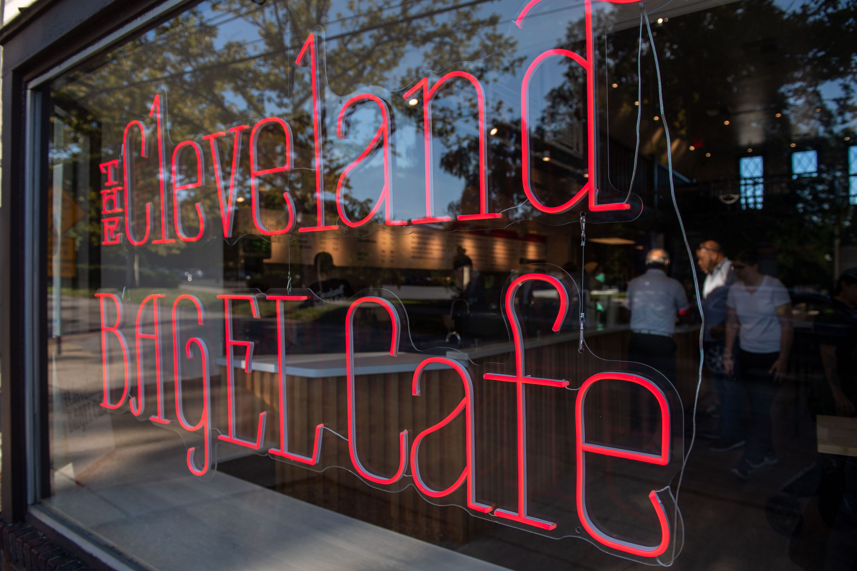 Neon sign in window.