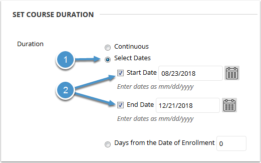 Course duration options