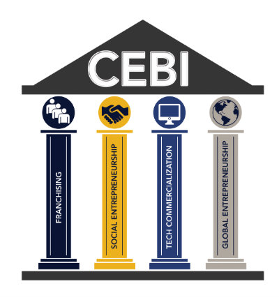 The CEBI Four Pillars Logo representing Franchising, Social Entrepreneurship, Tech Commercialization, and Global Entrepreneurship