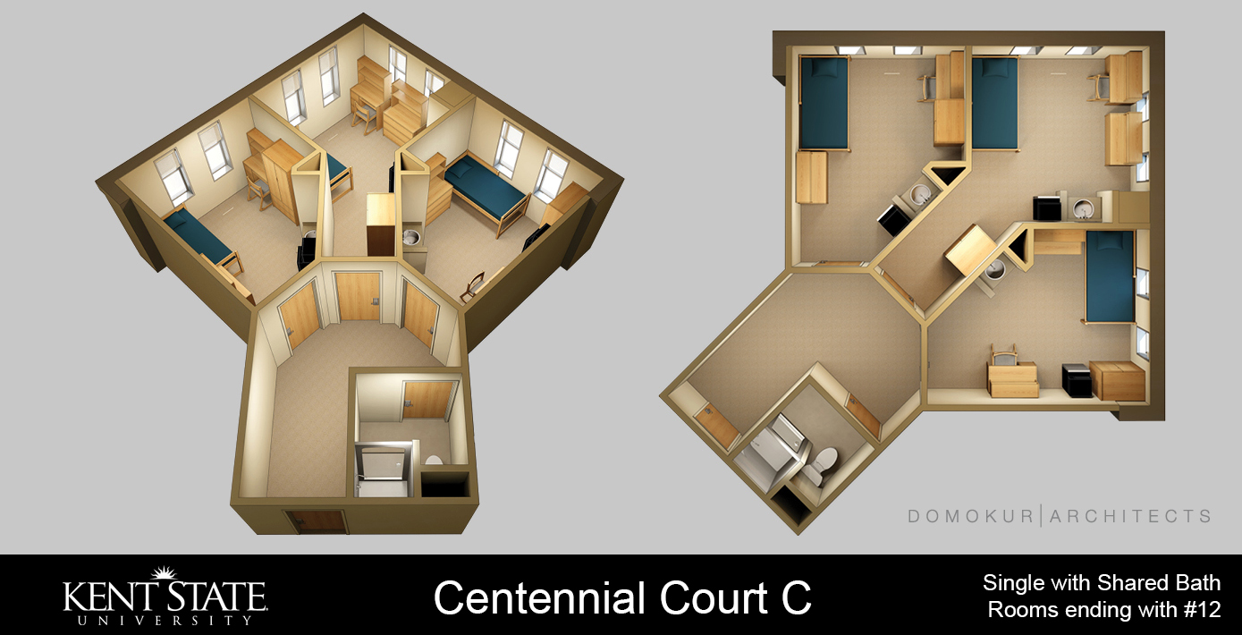 Diagram of single room with shared bath