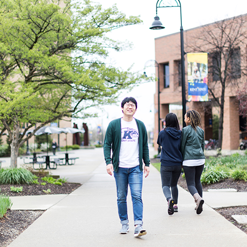 Student walking on campus