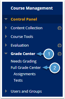 Grade Center menu expanded