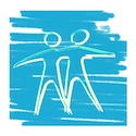 outline of two individuals against a blue backdrop