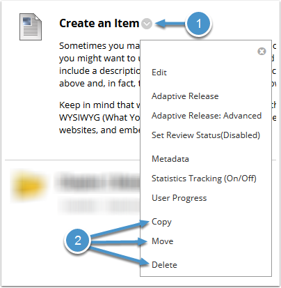 Action Link menu
