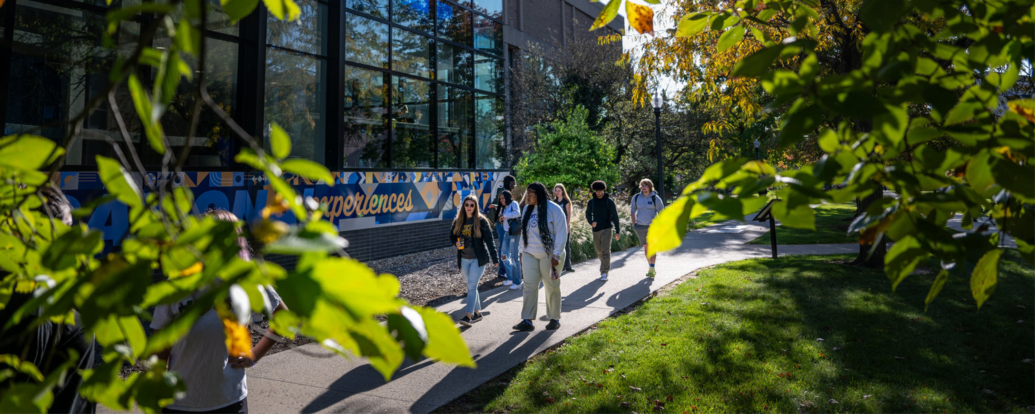 Students taking a tour of the Kent Campus