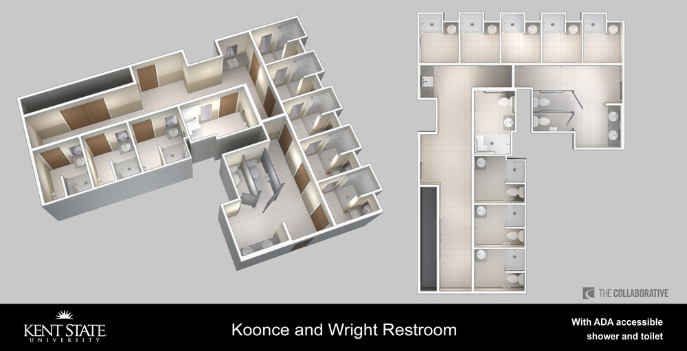 Koonce and Wright restroom with ADA accessible shower and toilet diagram