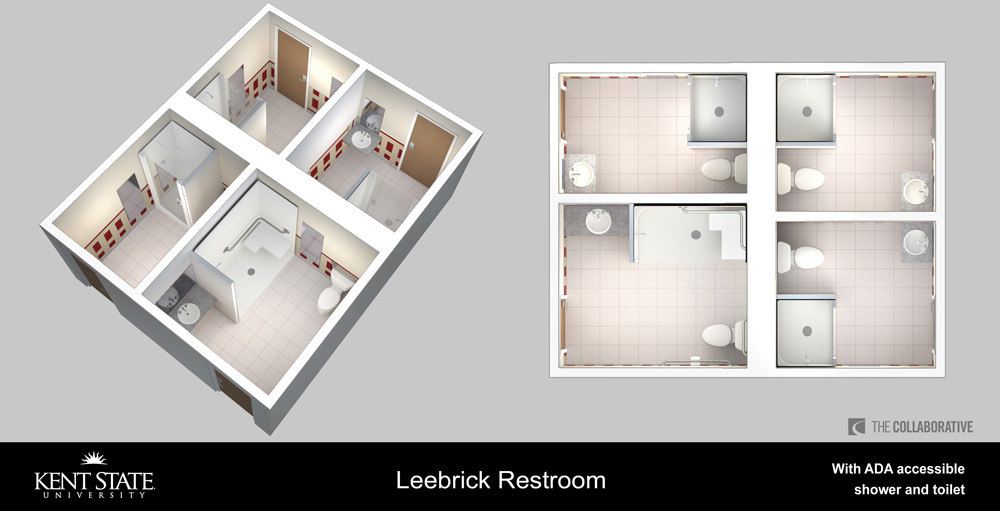 Diagram of restroom with ADA accessible shower and toilet