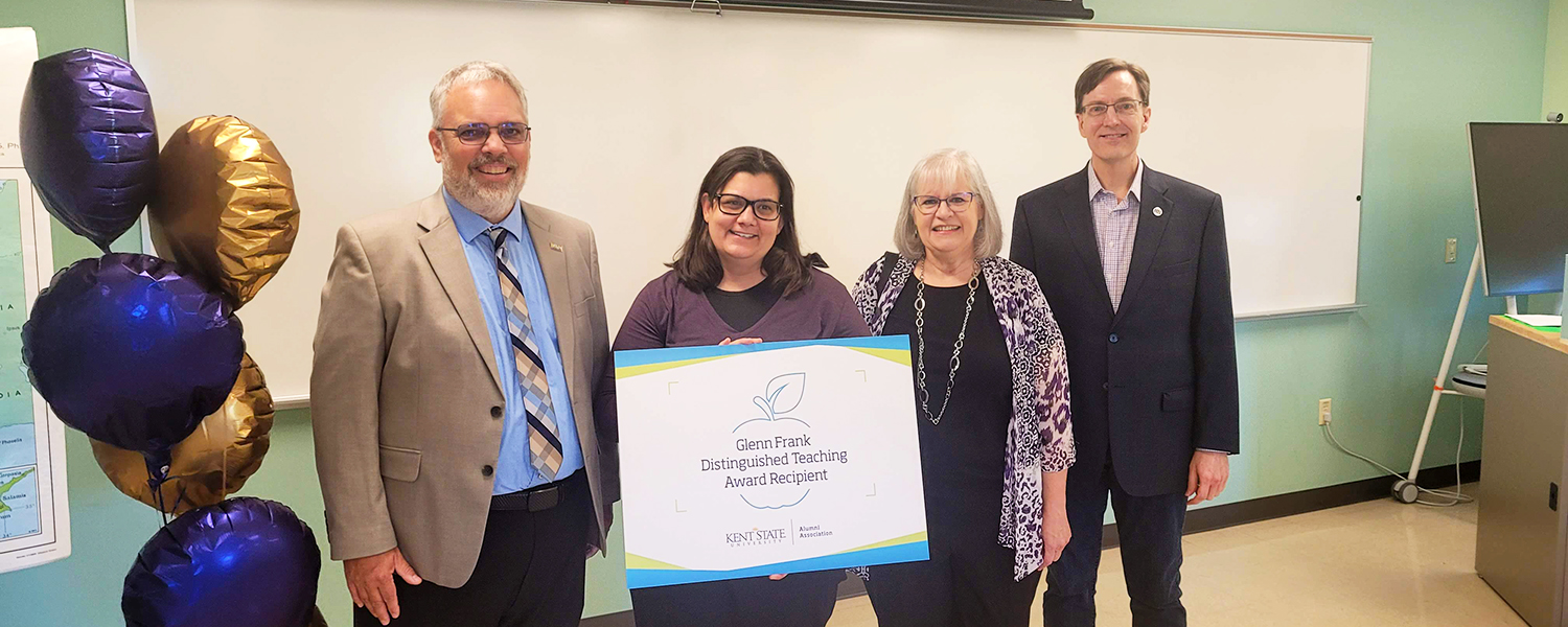 Dr Jessica Leveto (second from left) was awarded one of the 2025 Glen Frank Distinguished Teaching Awards and is pictured with Scott McKinney, Jessie Marcinkiewicz and Bill Ayres 