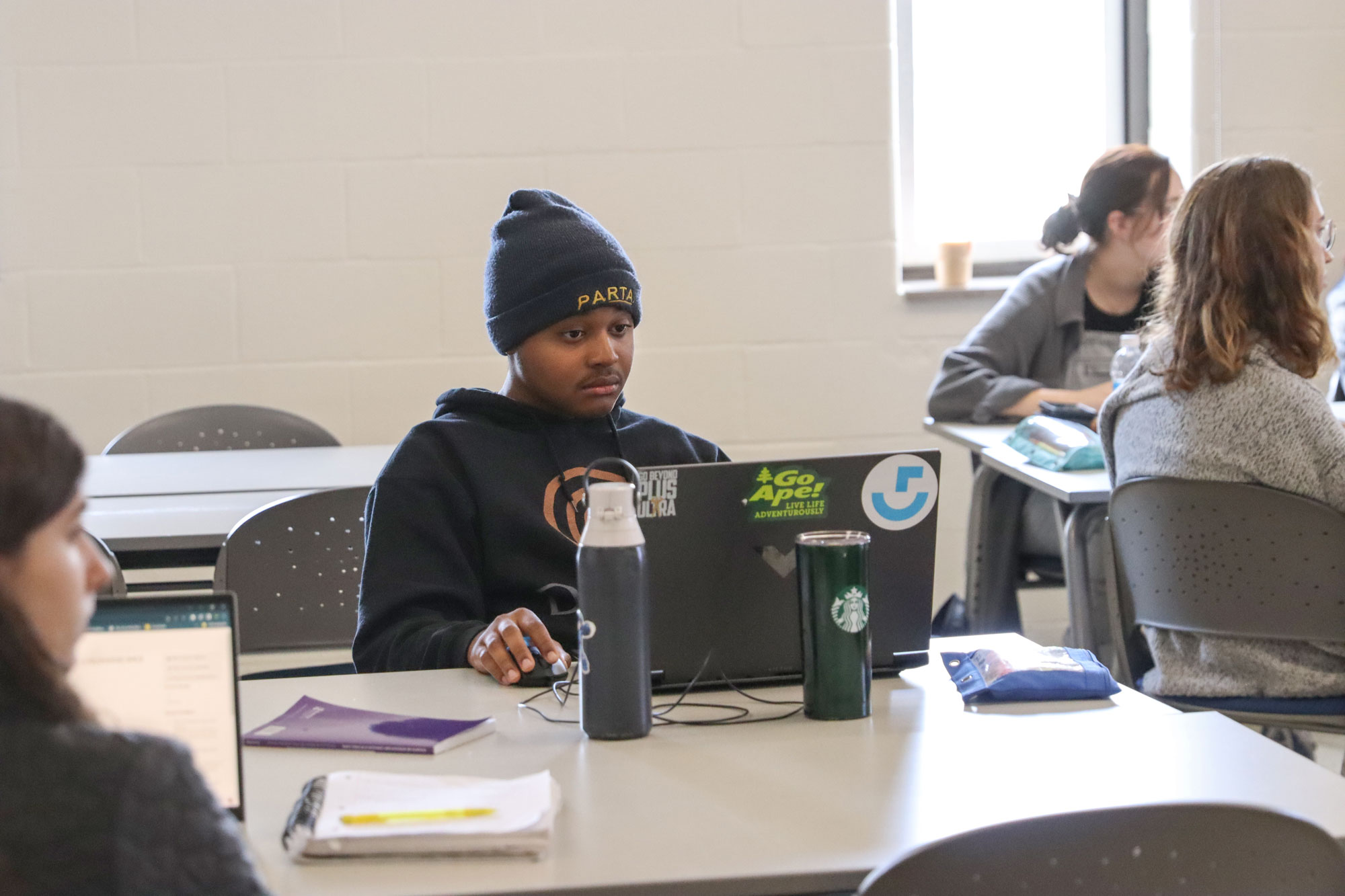 A student focused in class.