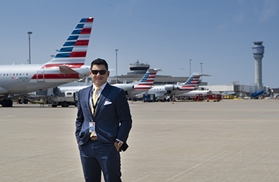 Mr. Belluardo poses for a photo outside of Cleveland Hopkins International Airport.