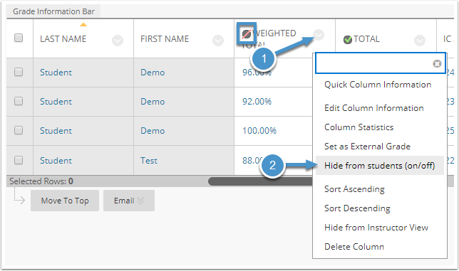 Hide from students menu option