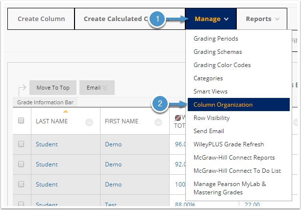 Manage menu expanded
