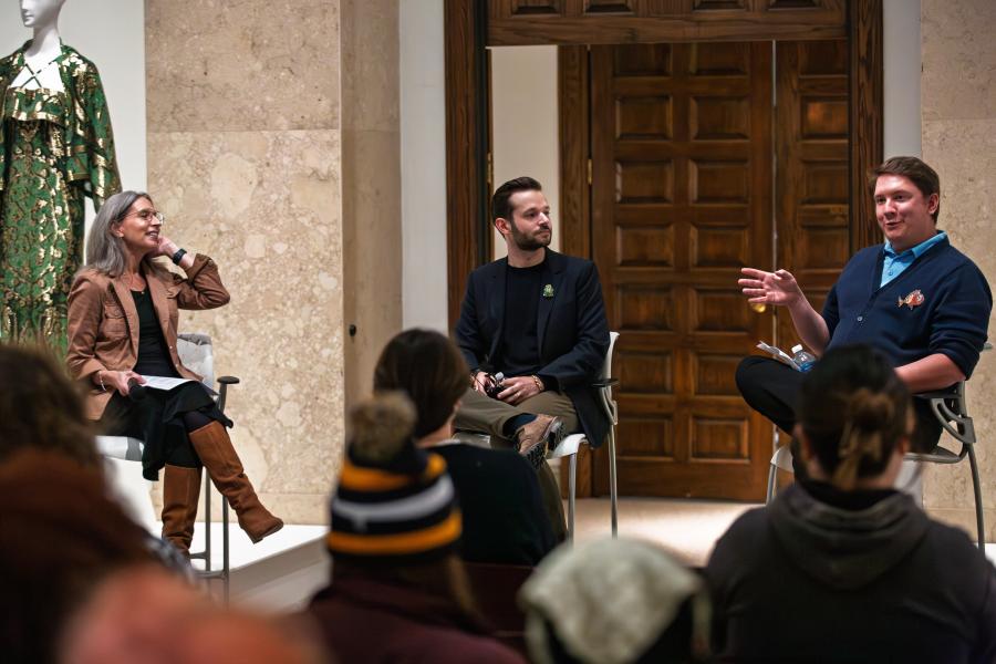 Three people giving a public talk at the KSU Museum