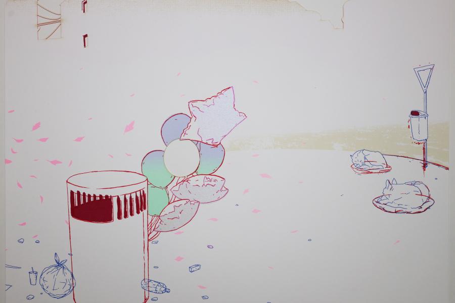 10-color screen print, laser cut elements