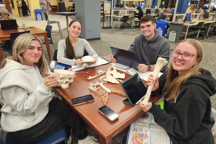 First-year nursing students studying in the University Library. First-year nursing students studying in the University Library.