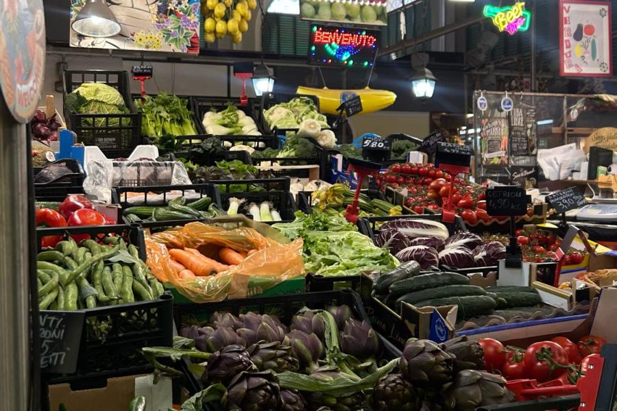 A small street side produce market in Florence, Italy.