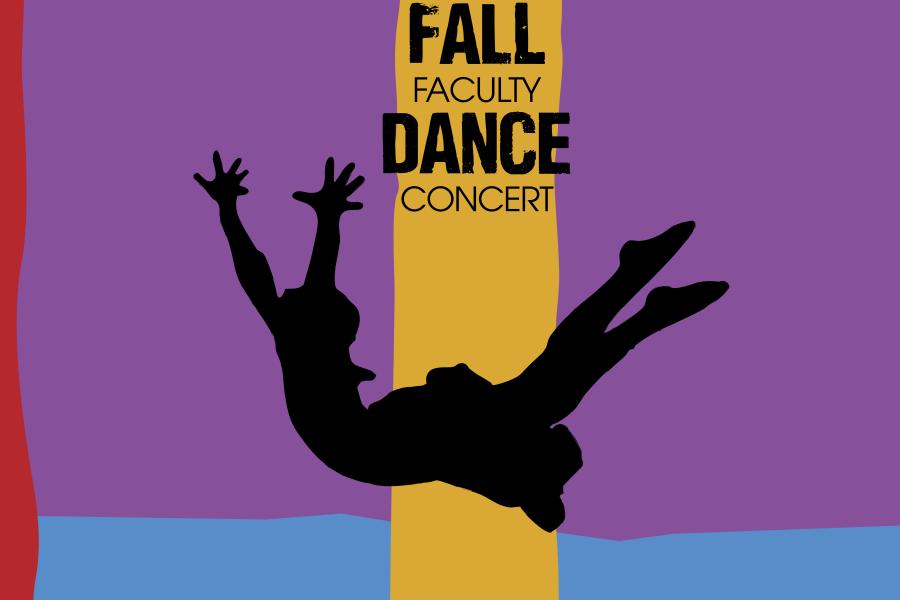 The silhouette of a dancer being tossed in the air with "Fall faculty dance concert" across it.