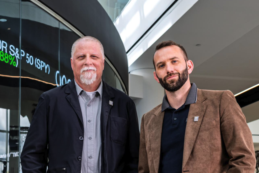 Chris Cooper and Mike Palmieri of the OEOC pose for a photo in Kent State's Crawford Hall