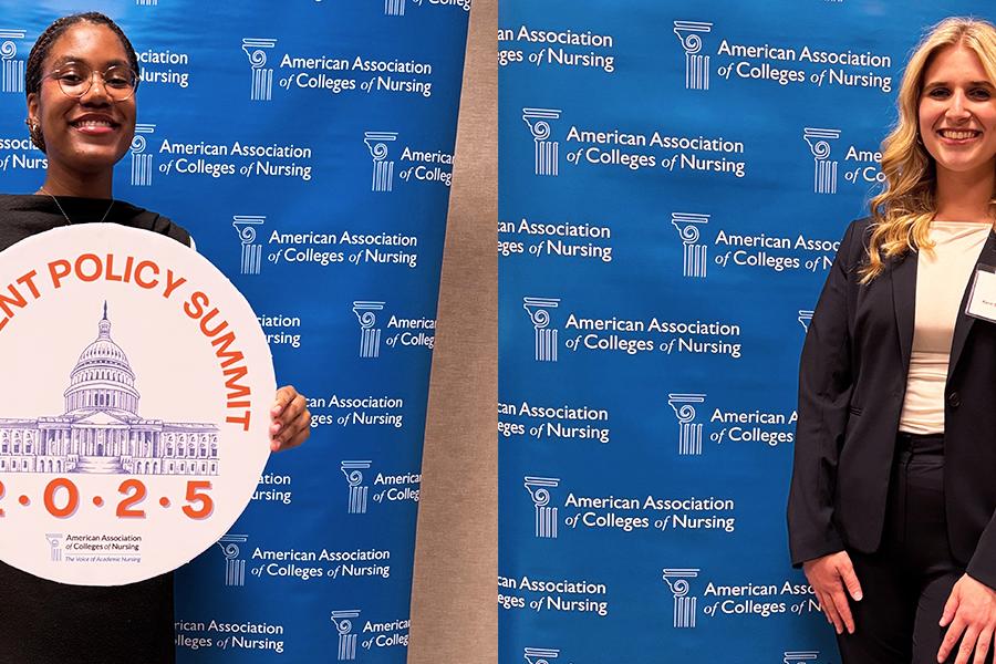 Trinity Rudolph (left) and Katie Murray (right) participated in the American Association of College of Nursing (AACN) Student Policy Summit in Washington, DC, in April 2025.