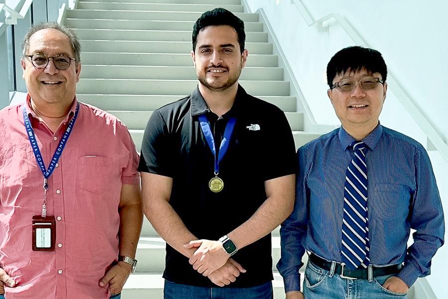 ARCC King Medal Winner Valid Koliyaee joined by Professor Rui Liu and Professor Adil Sharag-Eldin