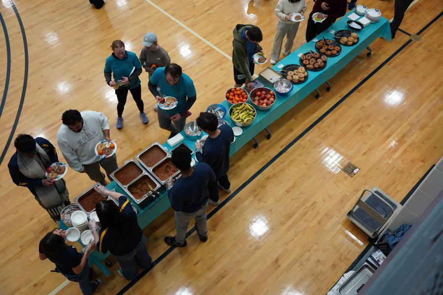Food buffet aerial photo after race