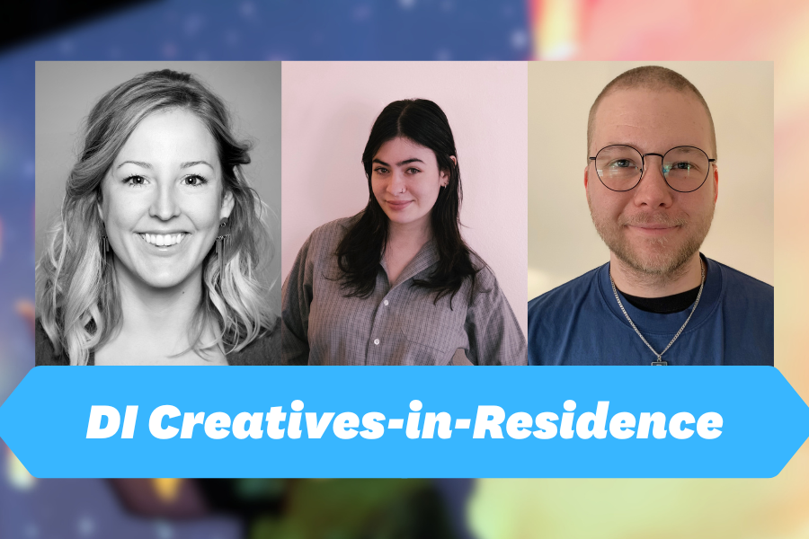 banner image featuring the photos of 3 individuals and "DI Creatives-in-Residence" text