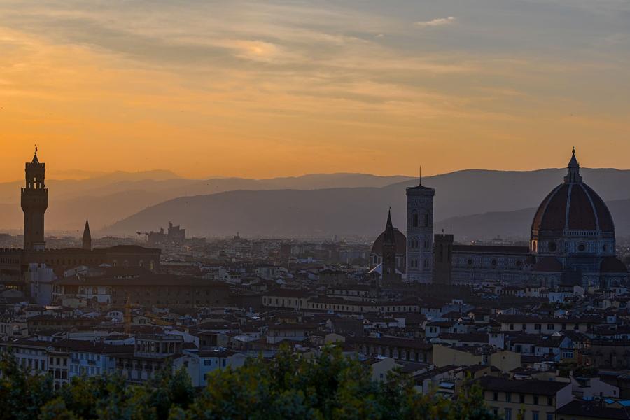 Sun setting in Florence, Italy