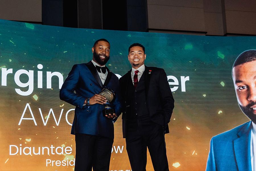 Diauntae Morrow called to the stage to accept the 2025 Emerging Leader Award at the NAAIA Conference.
