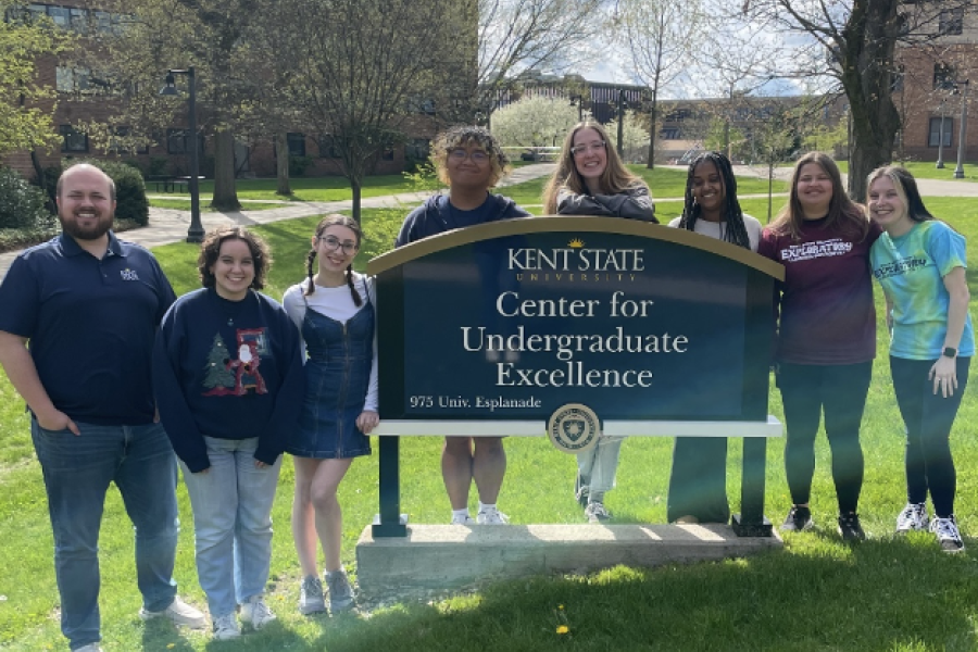 Ella with a group outside the Center for Undergraduate Excellence