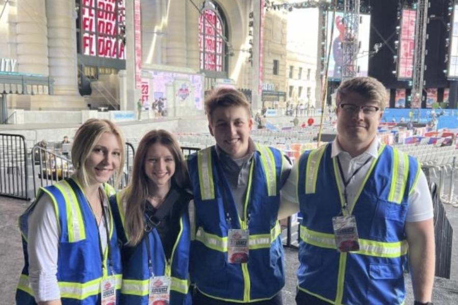 Emily Maslanka,(left) was among 34 СƬƵ students who worked at the 2023 NFL Draft in Kansas City, Mo.