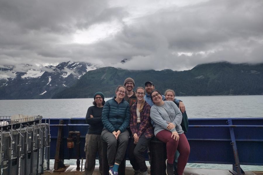 Allyson Tessin with members of her research team in the Gulf of Alaska