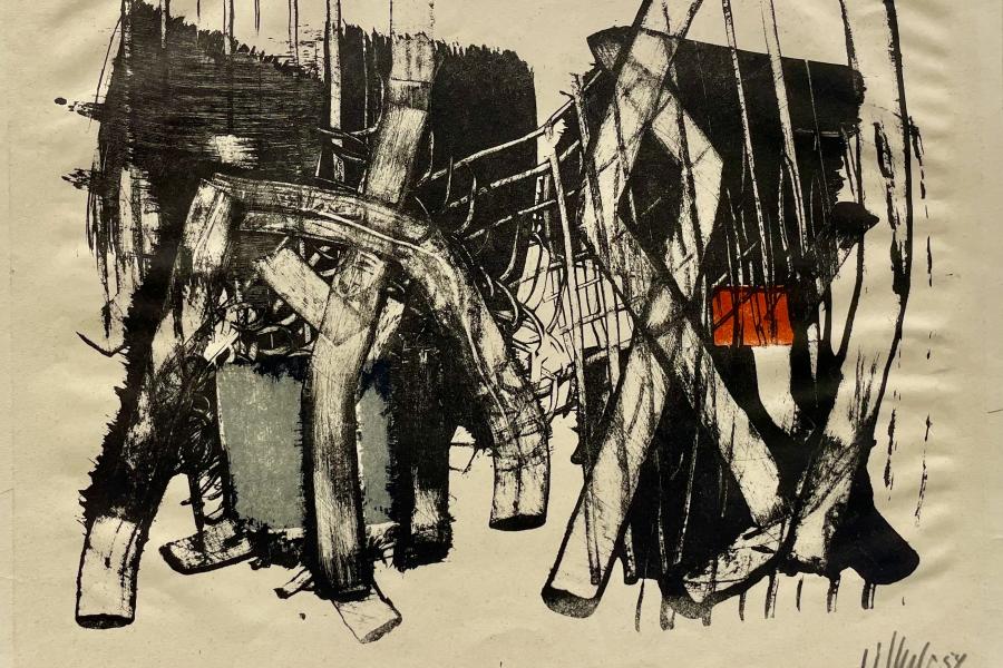 Artwork featured is color lithograph on paper 