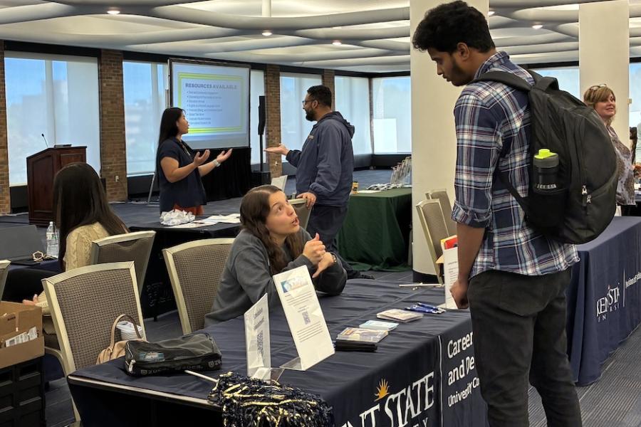 Student chat with campus organizations at the 2026 International Student Resource Fair