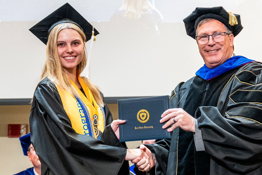 2026 graduate Kendall Myers with Dean James Hannon, Ph.D.