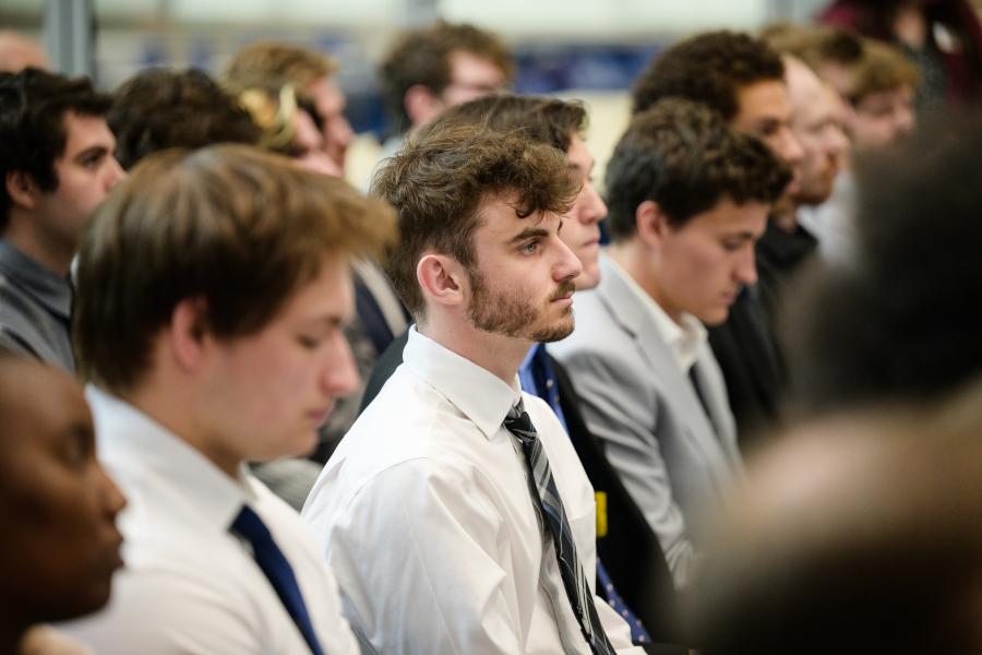 Engineering students and guests sit attentively in the audience during the Order of the Engineer induction ceremony at Kent State University.