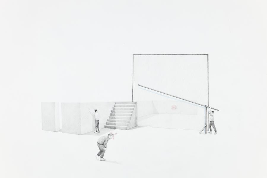 Massinissa Selmani, A day before, 2024, Graphite and colored pencil on paper, 50 x 65 cm.