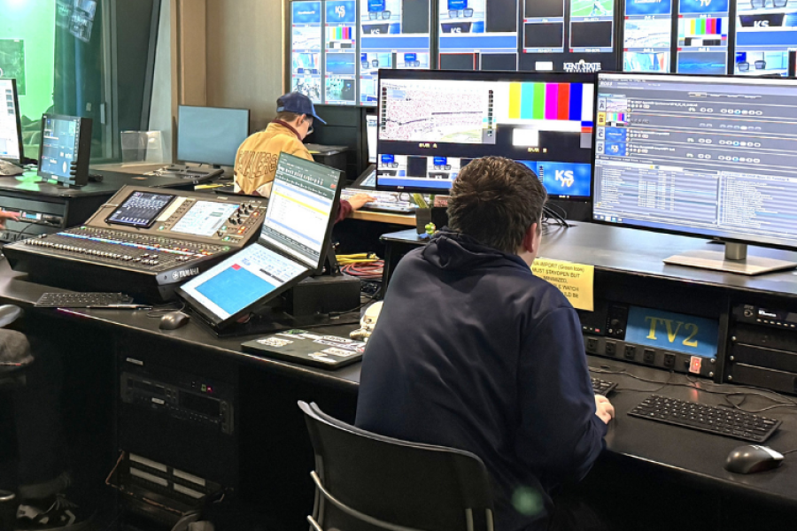 student media students work on studio technology