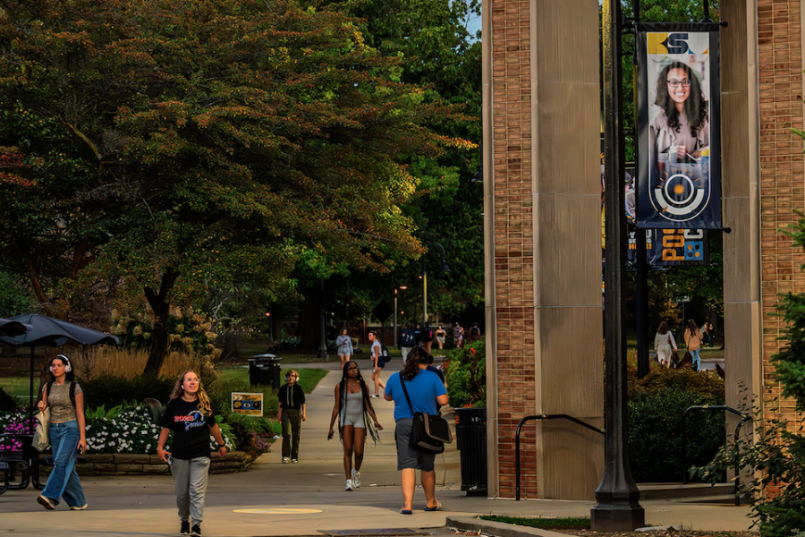 Risman Plaza at night. 