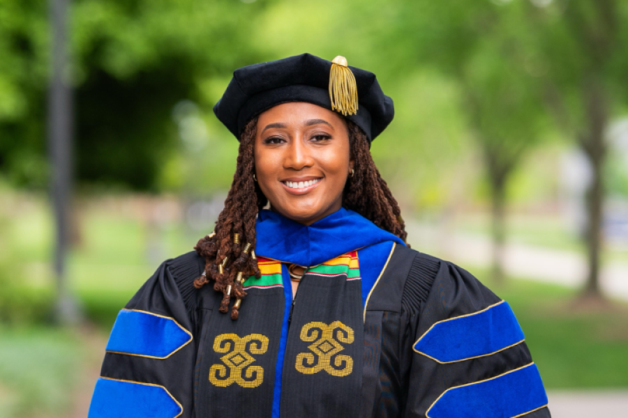 Graduate student in regalia