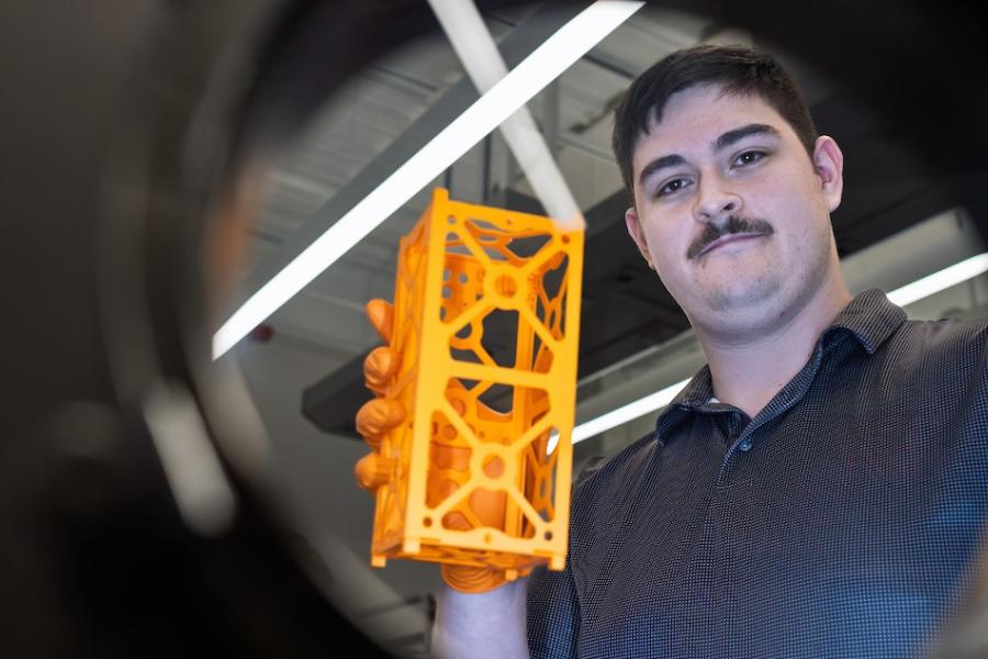 Mark Stallone is working in 51's Spacecraft Design Lab to build a satellite that may one day go to space.