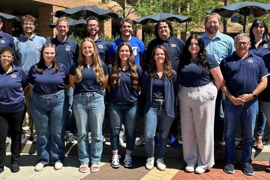 Kent State admissions counselors take a group photo on Risman Plaza.