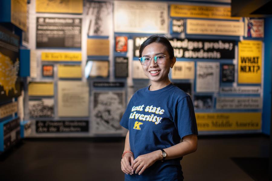 Tram Nguyen, a new Vietnamese graduate student, visits the May 4 Center for the first time.